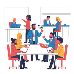 Diverse group of people working together in an office setting with a modern minimalist design