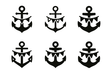 Nautical Emblem Logo Variations. Themed parties and events. Icon set. Set Logo of Themed parties and events: nautical anchor with bunting. harmonious logo