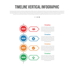 Timeline vertical base shape infographics template diagram with big circle and arrow stacked list with 4 point step creative simple flat outline