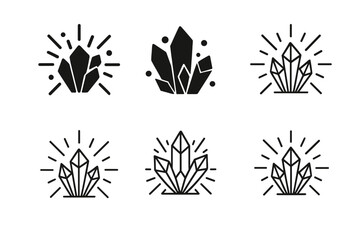 Fototapeta premium Energetic Crystal Logos. Explosion of energy from crystals. Icon set. Set Logo of crystal energy: energetic crystal aura. harmonious logo variations of the