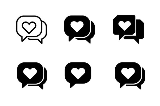 Trust Icon Set. Trust and honesty in communication between friends. Icon set. Set Logo of trust and honesty in communication between friends: heart inside chat