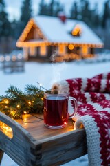 Cozy winter evening with mulled wine and warm lights