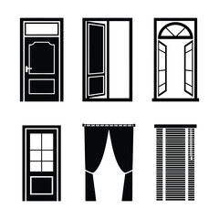 A simple collection of black and white door and window silhouettes