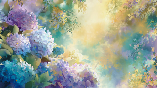 Elegant wedding invitation card background . Minimal hand painted watercolor Hydrangea flowers texture template background. Design for wedding, vip cover, poster, rsvp moderncard.Valentine's Day