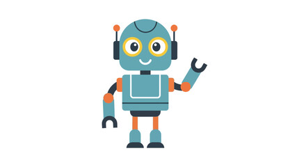 Obraz premium A cartoon illustration of a smiling blueteal robot with orange accents waving hello