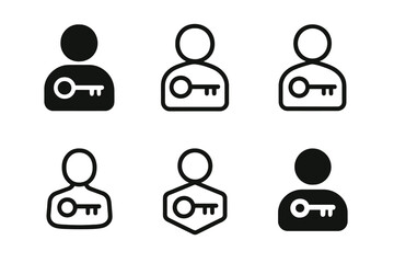 Obraz premium User Authentication Logos. User authentication flow. Icon set. Set Logo of user authentication flow: key passing through user icon silhouette. harmonious logo