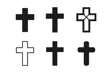 Obraz premium Christian Theology Evolution Icons. The evolution of Christian theology. Icon set. Set Logo of the evolution of Christian theology: ancient to modern cross