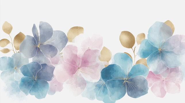 Elegant wedding invitation card background . Minimal hand painted watercolor Hydrangea flowers texture template background. Design for wedding, vip cover, poster, rsvp moderncard.Valentine's Day