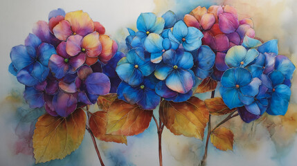 Elegant wedding invitation card background . Minimal hand painted watercolor Hydrangea flowers texture template background. Design for wedding, vip cover, poster, rsvp moderncard.Valentine's Day