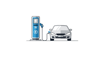 Illustration of an electric vehicle charging station servicing a car