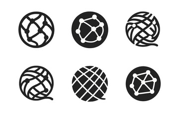 Smart Textiles Icons. Smart textiles. Icon set. Set Logo of smart textiles: thread forming a connected network. harmonious logo variations of the