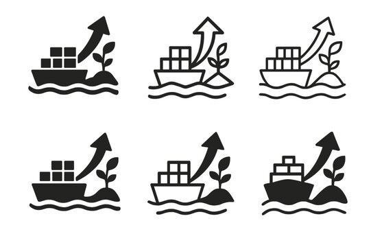 Developing Nations' Growth Icons. Developing countries? economic growth. Icon set. Set Logo of Developing countries? economic growth: container ship.