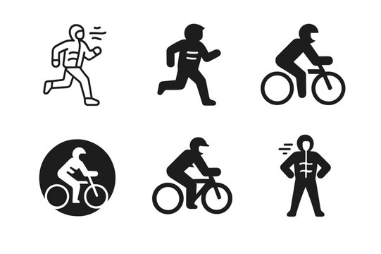 Cool Weather Icons. Outdoor activities in cooler weather (running, cycling). Icon set. Set Logo of Outdoor activities in cooler weather (running, cycling):