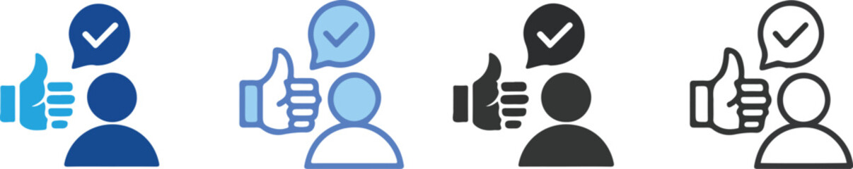 Customer satisfaction icons show approval with thumbs up and checkmarks, feedback concept, great services, user experience, modern design, positive rating
