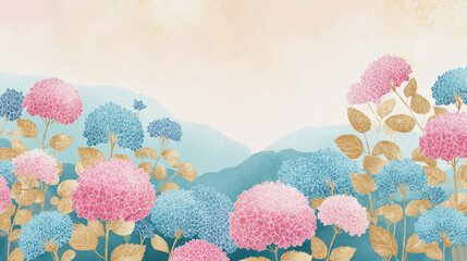 Elegant wedding invitation card background . Minimal hand painted watercolor Hydrangea flowers texture template background. Design for wedding, vip cover, poster, rsvp moderncard.Valentine's Day