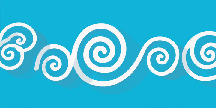 Patr&oacute;n decorativo de espirales blancas onduladas sobre fondo azul cian, dise&ntilde;o vectorial moderno.