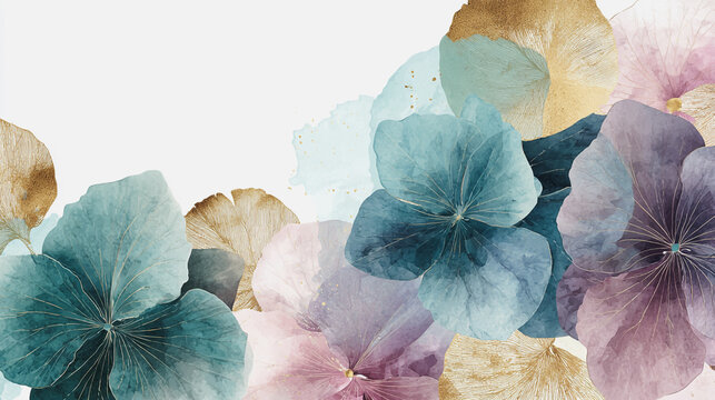 Elegant wedding invitation card background . Minimal hand painted watercolor Hydrangea flowers texture template background. Design for wedding, vip cover, poster, rsvp moderncard.Valentine's Day