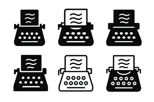 Poetic Logo Variations. Poetic expression. Icon set. Set Logo of poetic expression: typewriter with paper showing a verse. harmonious logo variations of the