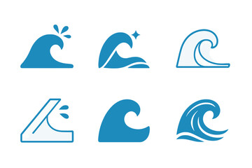 Obraz premium Ocean Wave Logos. Ocean waves. Icon set. Set Logo of Ocean waves: Wave splash. harmonious logo variations of the same emblematic concept (Iconic shape, Filled