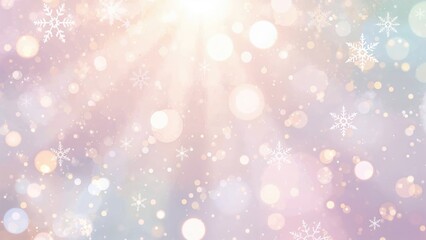 Obraz premium Light snowflakes and bokeh effects creating a soft, festive winter background with glowing light particles.