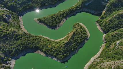 Curved meanders in canyon of Uvac river Serbia