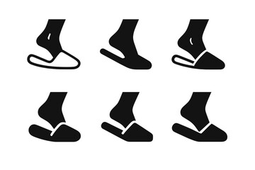 Obraz premium Slipper Logo Variations. Putting on indoor slippers. Icon set. Set Logo of putting on indoor slippers: person?s feet slipping into slippers. harmonious logo