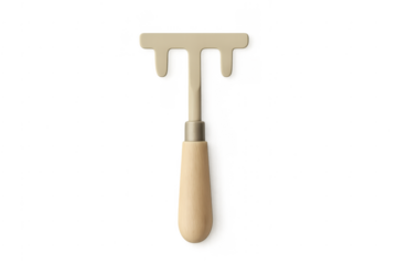 Hand rake garden tool with wooden handle