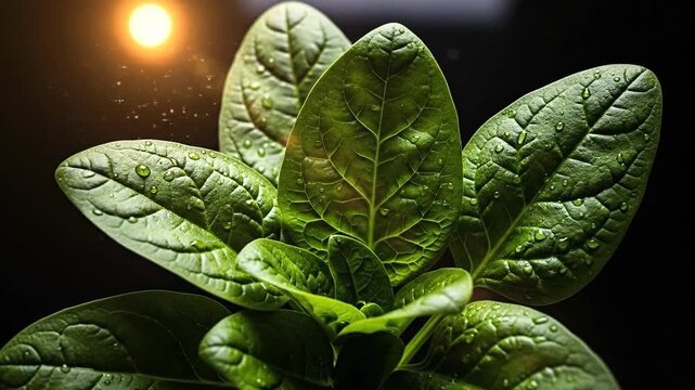 Close-up of a Green Plant with Large Leaves in Low Light