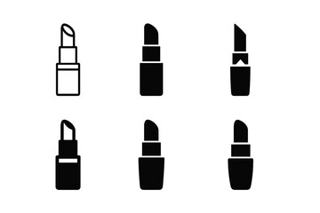 Luxury Makeup Icon Set. High-end makeup packaging. Icon set. Set Logo of High-end makeup packaging: luxury lipstick bullet with metal case. harmonious logo