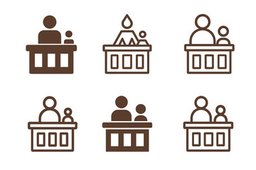 Obraz premium Courtroom Logo Variations. Courtroom scene with defendant. Icon set. Set Logo of courtroom: legal panel and individual. harmonious logo variations of the same