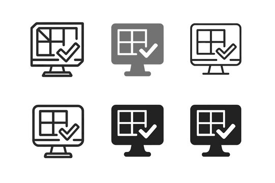Online Grading Logos. Online grading system. Icon set. Set Logo of Online grading system: rubric grid matrix. harmonious logo variations of the same emblematic