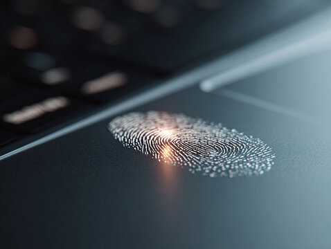 Secure access concept. Closeup of a fingerprint scan on a modern device. Illustrates biometrics, identity verification, and cybersecurity. Perfect for tech  finance. - Powered by Adobe