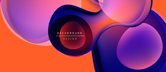 Abstract fluid shapes overlap, creating vibrant gradients. Orange, purple, blue hues dominate design. Text reads background design.