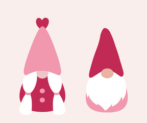 Valentine's Day gnomes flat vector illustration set.
Funny gnomes celebrate Valentine's Day clipart design.