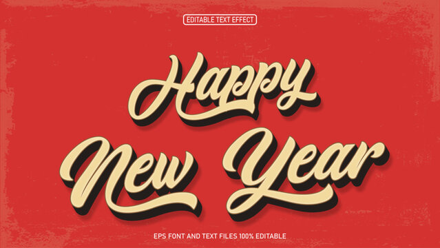 Happy new year 3d vintage style text effect