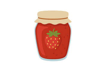 Homemade strawberry jam in a glass jar preserved for breakfast or dessert