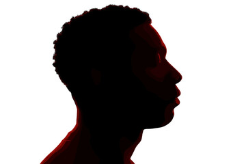 High contrast profile portrait of a young Black man in deep shadow against a bright background