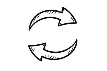 Hand drawn doodle circular arrows symbol for refresh reload or recycling concept