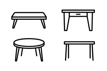 Minimalist black outline icons set of modern furniture tables and desks
