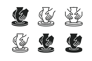 Artistic Craft Logos. Mastering a craft or artistic skill. Icon set. Set Logo of artistic mastery: pottery wheel creation. harmonious logo variations of the
