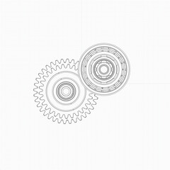 Technical line drawing of multi-gear transmission system with parallel shafts. Detailed schematic highlights gear alignment, mechanical complexity, and engineering logic in motion design.