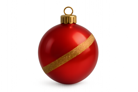 Red Glitter Stripe Bauble — Glossy Christmas Ornament (PNG)