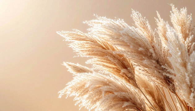 Close Up of Soft Pampas Grass Plumes in Warm Sunlight dried flowers reeds - Powered by Adobe