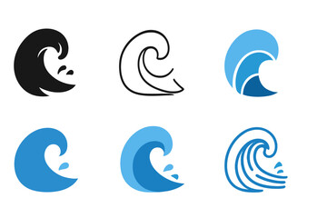 Fototapeta premium Ocean Wave Logos. Ocean waves. Icon set. Set Logo of Ocean waves: Wave splash. harmonious logo variations of the same emblematic concept (Iconic shape, Filled