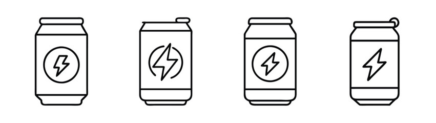 Collection of energy drink cans vector illustration, energy boost, power drink, lightning bolt design