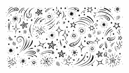Hand drawn starbursts and shooting stars collection black and white