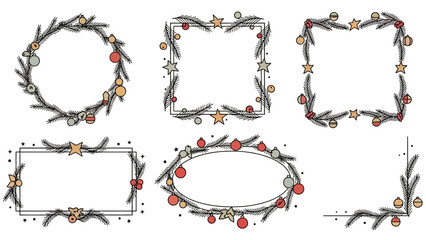 Decorative Christmas and New Year's themed frames and borders for festive holiday designs, perfect for greetings and invitations