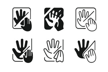 Obraz premium Fingerprint Cleaning Logos. Wiping fingerprints off glass. Icon set. Set Logo of wiping fingerprints off glass: handprint partially erased from a pane.