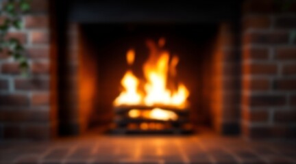 Fototapeta premium Blurred Fireplace with Glowing Flames for Cozy Background