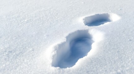 Footprints in Fresh White Snow Close-Up